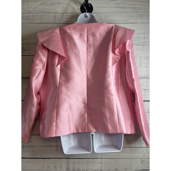 Satin Jacket 22W Pink Barbie Evening Fancy Ruffle Collar Crystal Sequins Closure - Picture 6 of 15